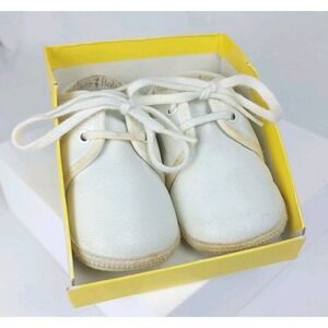 Vintage Baby Deer Infant Crib‎ Shoes Size 2 In Box White Leather Laceup